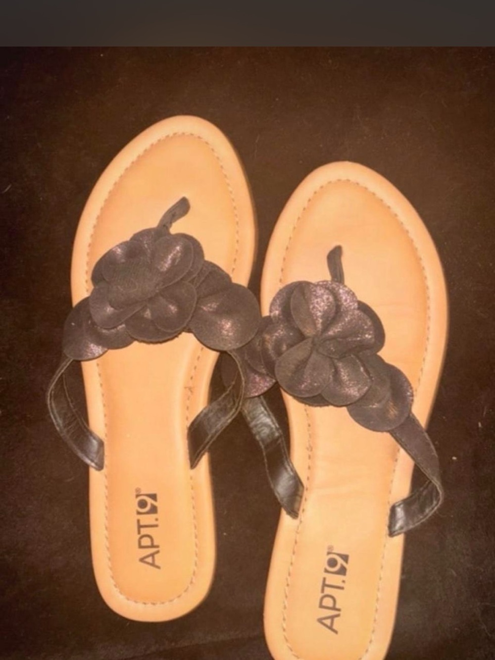 Apt. 9 Black Floral Toe-Post Sandals with Tan Footbed